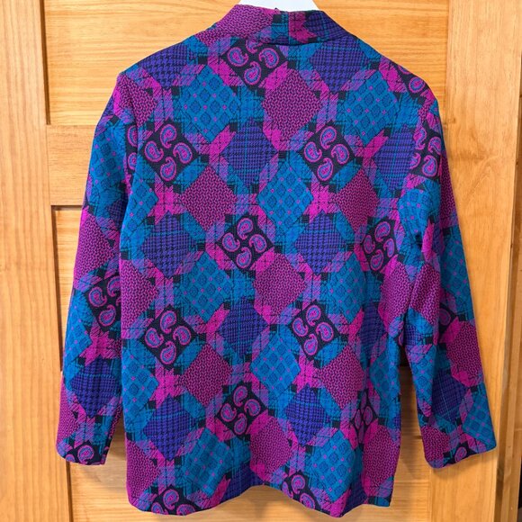 Vtg 80s Graff Funky Colorful Patchwork Open Cardigan Blazer Jacket 6 Petite - Picture 8 of 8